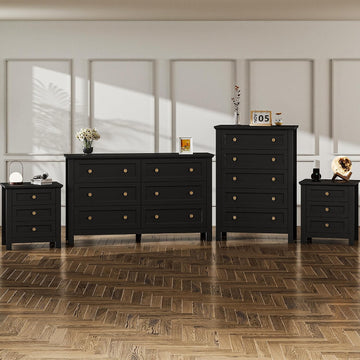 Farmhouse Dresser Nightstand Sets, 4-Piece Bedroom Furniture Set | 5/6 Drawer Dresser Closet & 3 Drawer Nightstand