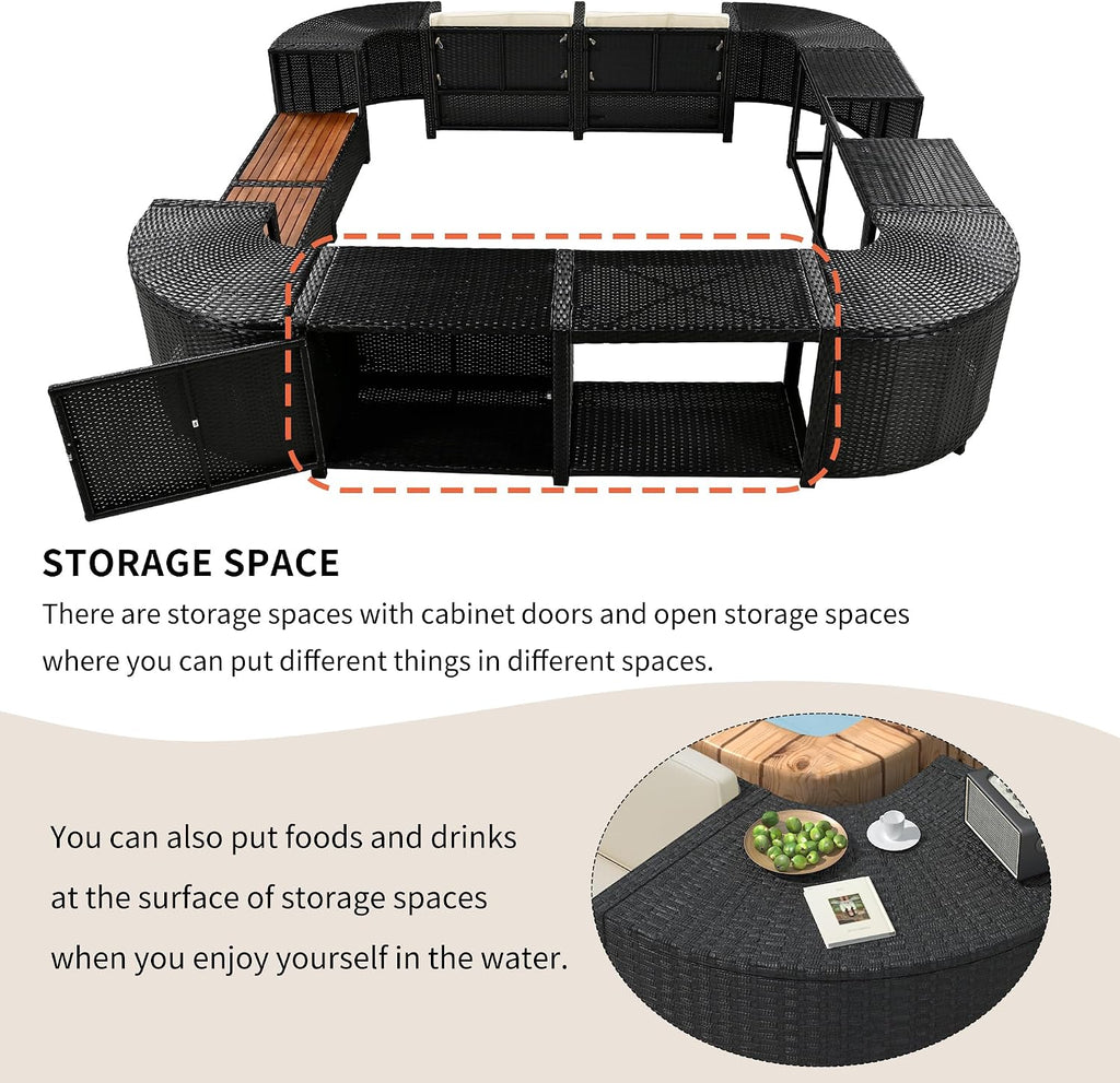 Patio Furniture Set with Mini Sofa, Wooden Seats and Storage Spaces, Outdoor Conversation Sets , Lawn, Garden