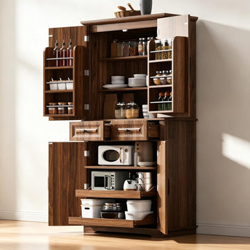 71" Farmhouse Pantry Cabinet with Pull Out Shelves & Drawers