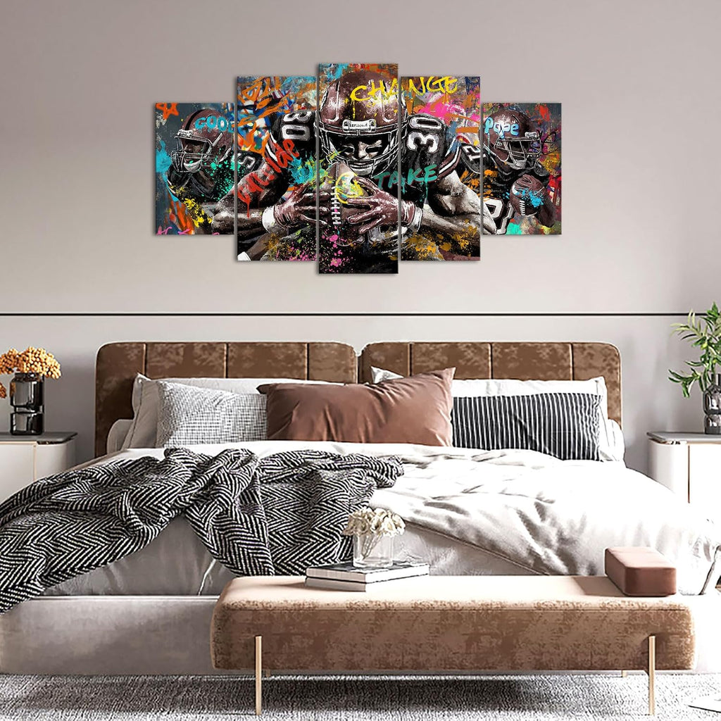 5 Pieces Graffiti American Football Wall Art Canvas Prints Sports Inspirational Athletes Pictures Artwork Large Wall