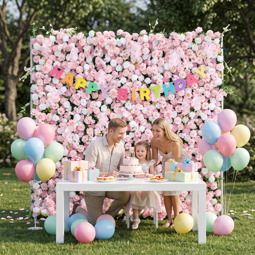 Pink Artificial Flower Wall Backdrop, 8FT*8FT 3D Flower Wall
