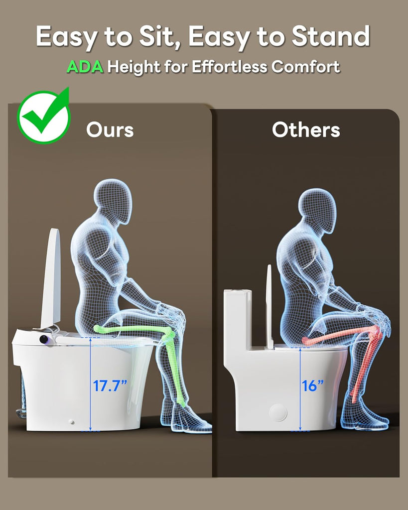 Smart Toilet with Built-In Bidet, Pump-Assisted Flush, Foot Sensor Operation, Warm Water, Heated Seat, Air Dryer, Digital Display