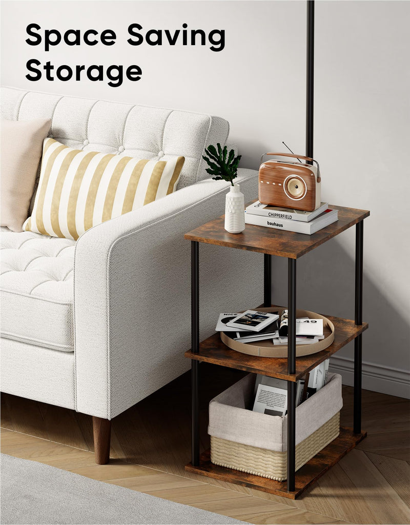 Floor Lamp with Table,Night Stand Lamp,End Side Table Brown
