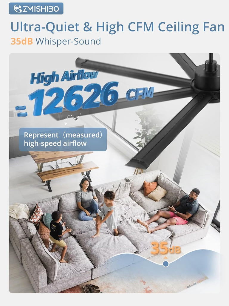 84" Ceiling Fan with LED Light and Remote - Black