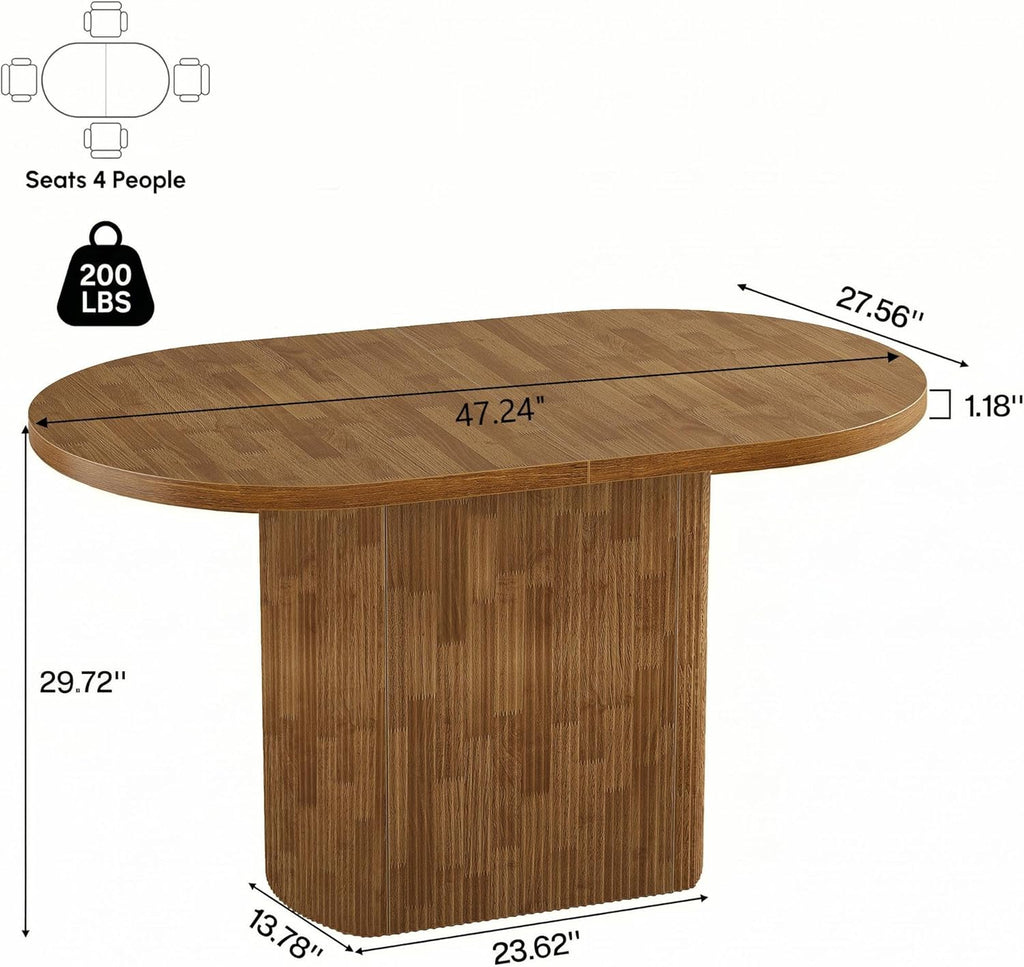 47.24" Oval Dining Table for 4, Small Kitchen Table with Pedestal Base, Space Saving Farmhouse Wood Dinner Table for Apartment and Dining Room, Brown