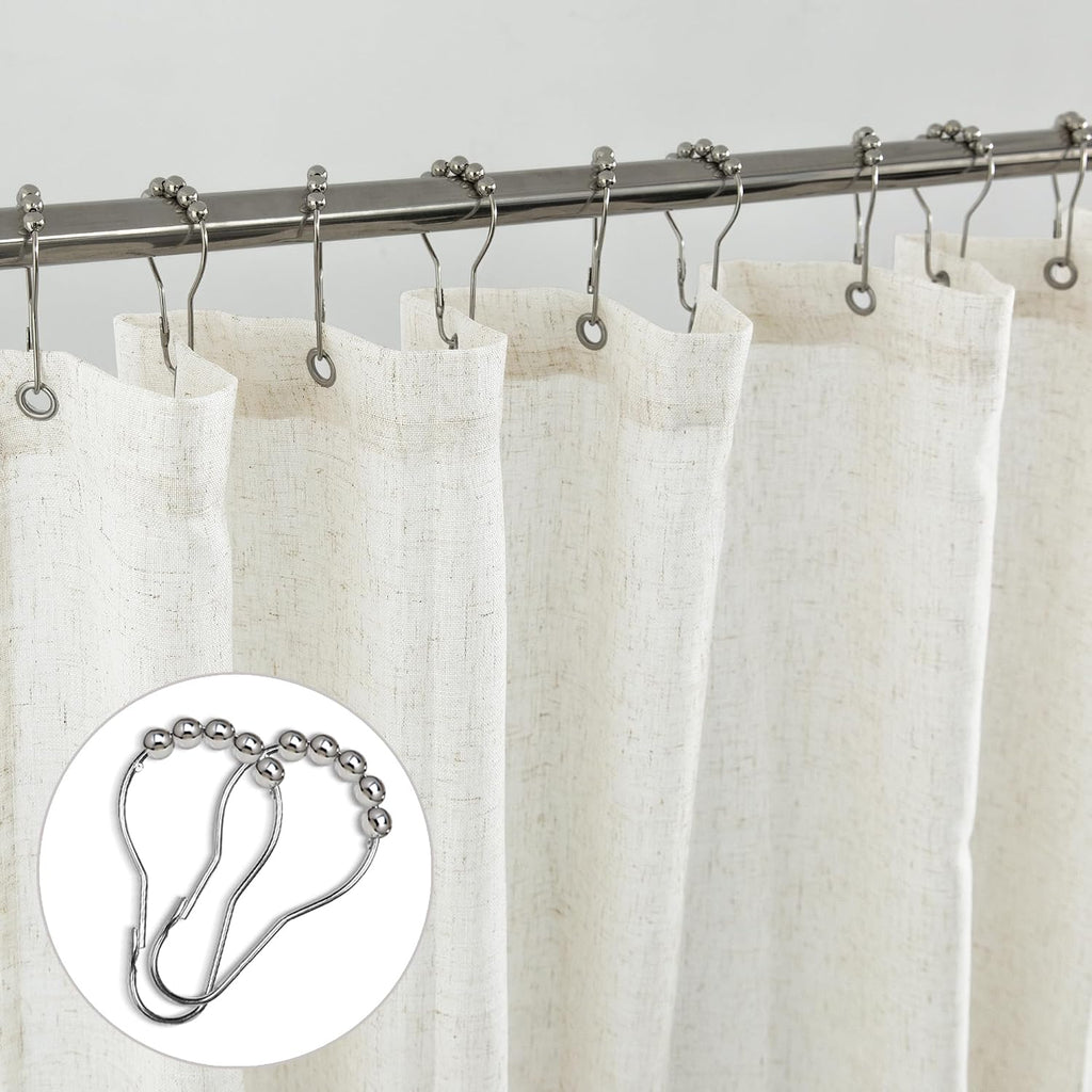 Linen Shower Curtain,Boho Farmhouse Shower Curtains ,Bath Decor Natural Cloth Cotton Look Polyester Waterproof Fabric