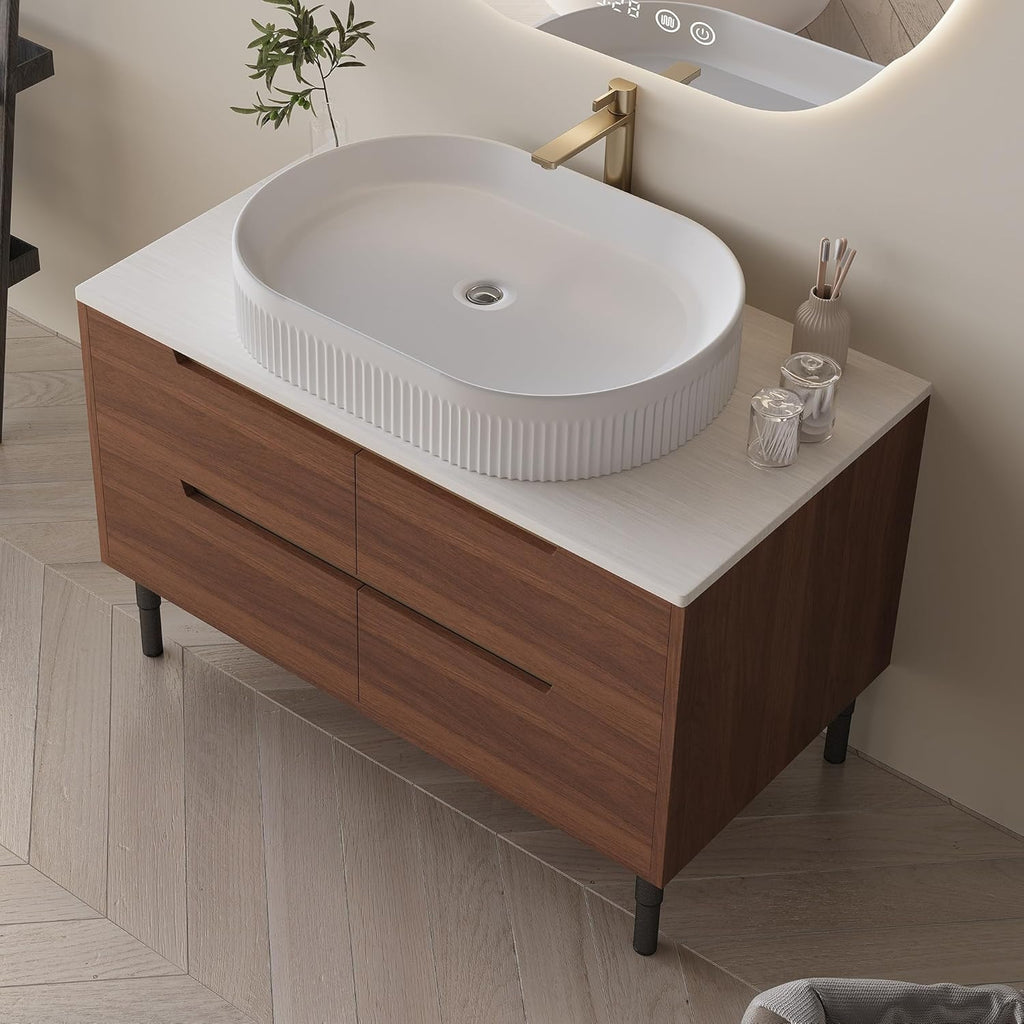 36" Bathroom Vanity with Sink & Countertop - Freestanding Modern Vanity Cabinet