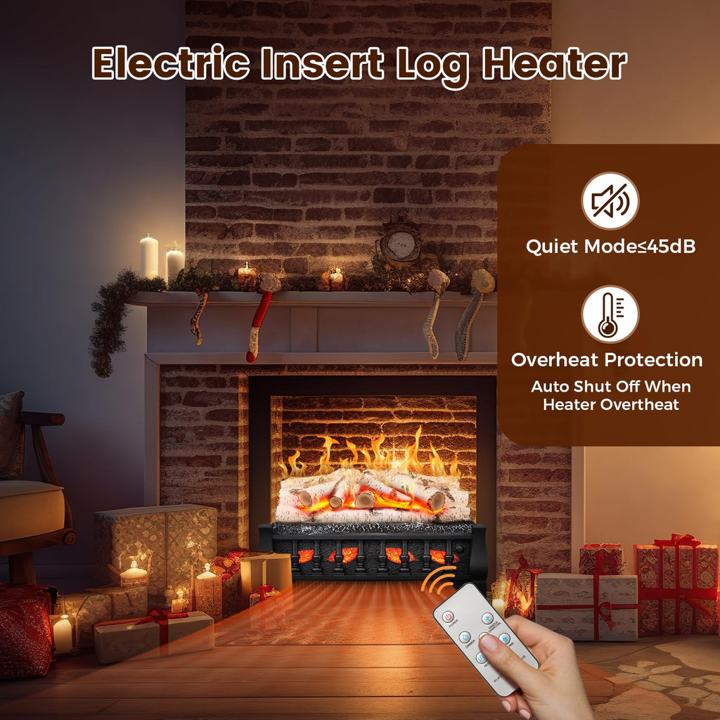 Electric Fireplace Insert Log Heater 21 Inches, 5 Flame Brightness, Multiple Flicker Speed, 750w/1500w Heating