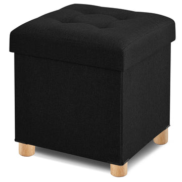 Ottoman with Storage, Square Storage Ottoman, Linen Folding Ottoman Foot Stool with Legs, 17.7"x17.7"x20" - Black