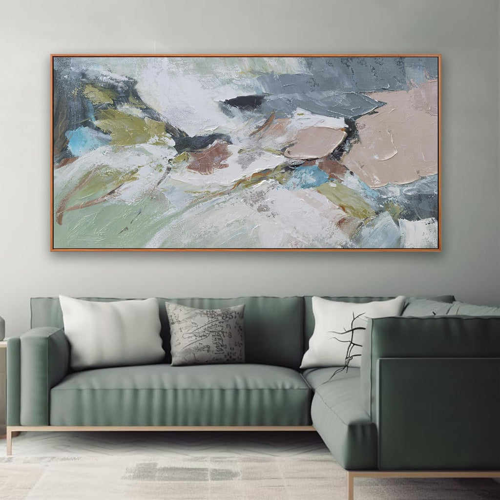 Pink Abstract Painting Large Wall Art Living Room Decor Green Canvas Print Colorful Abstract Wall Art Home Office