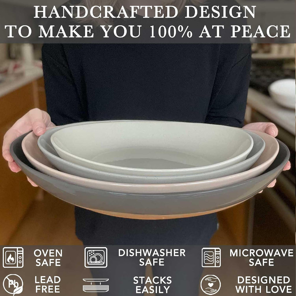 Ceramic Large Serving Bowls- Set of 2 Oval Platters for Entertaining. Modern Kitchen Dishes for Dinner, Fruit, Salad