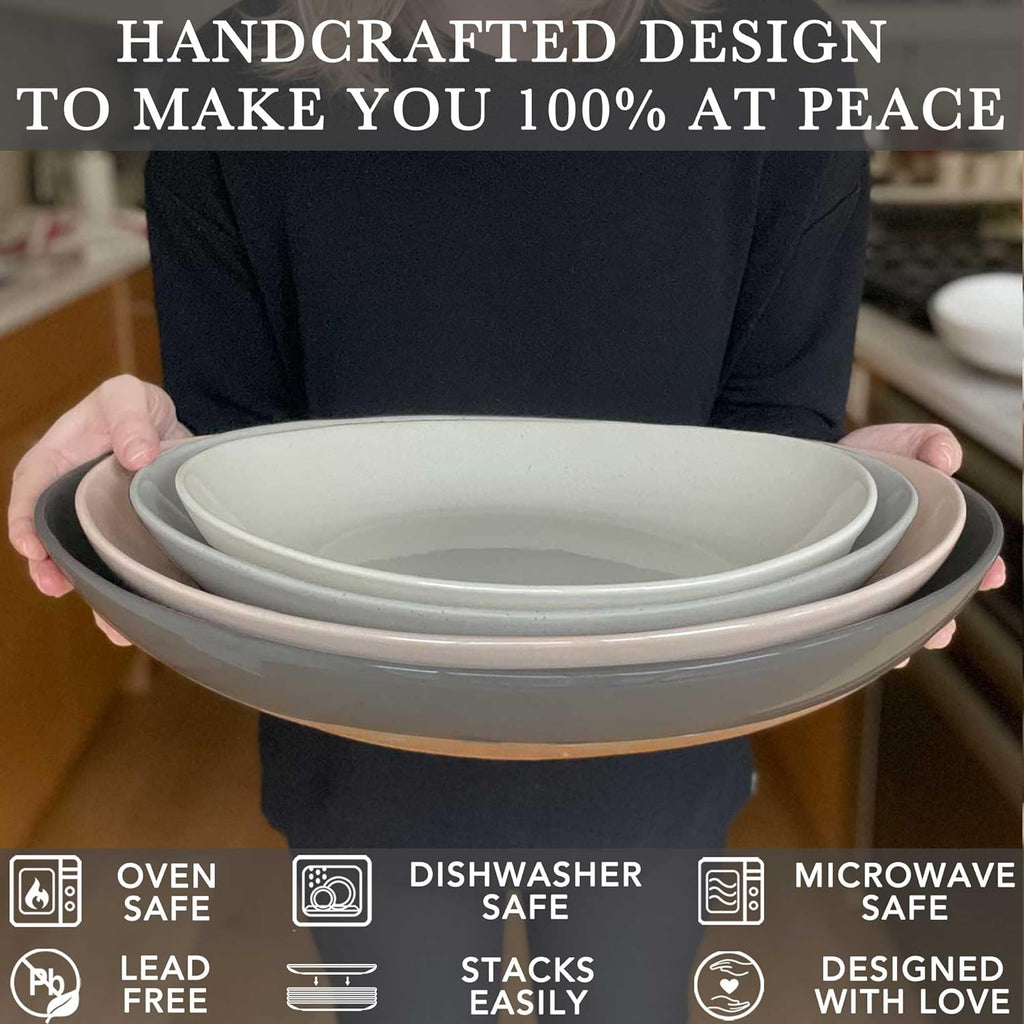 Ceramic Large Serving Bowls- Set of 2 Oval Platters for Entertaining. Modern Kitchen Dishes for Dinner, Fruit, Salad