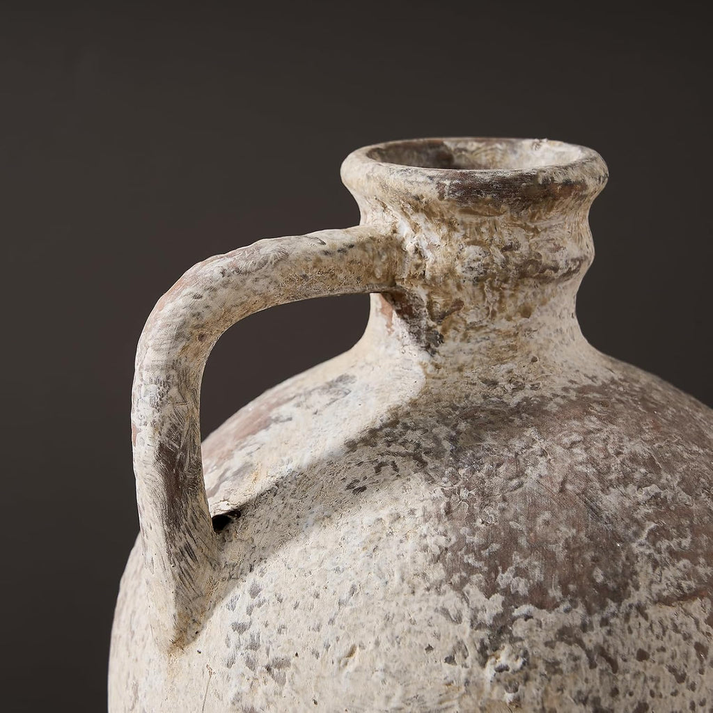Ceramic Rustic Farmhouse Vase,8.25 inch Terracotta Vase with Handle,Neutral Clay Pot Vases Decorative Vase