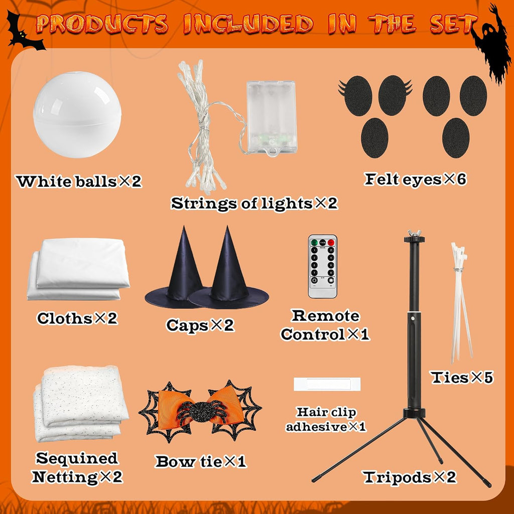 Halloween Decorations Indoor,Ghost Decor with String Lights Remote Control,Halloween Party Decorations,Spooky - Set of 2