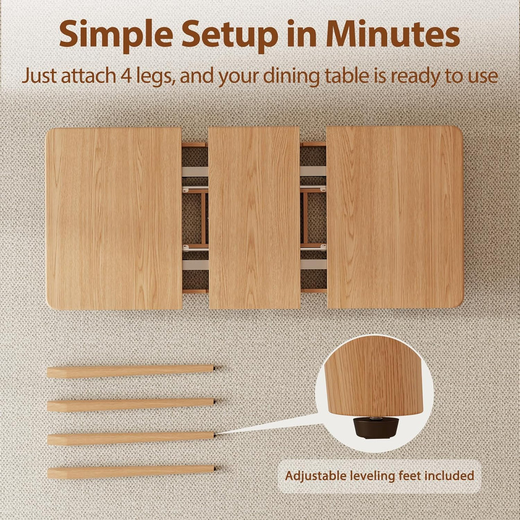 Solid Wood Extendable Dining Table for 4-8 People with Seamless Extension from 47.2 to 63 Inches, Easy Assembly