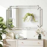 Modern Large Living Room Mirror with Mirrored Frame Decor, 24" X 36" Decorative Wall Mirror with Glass Pieces and