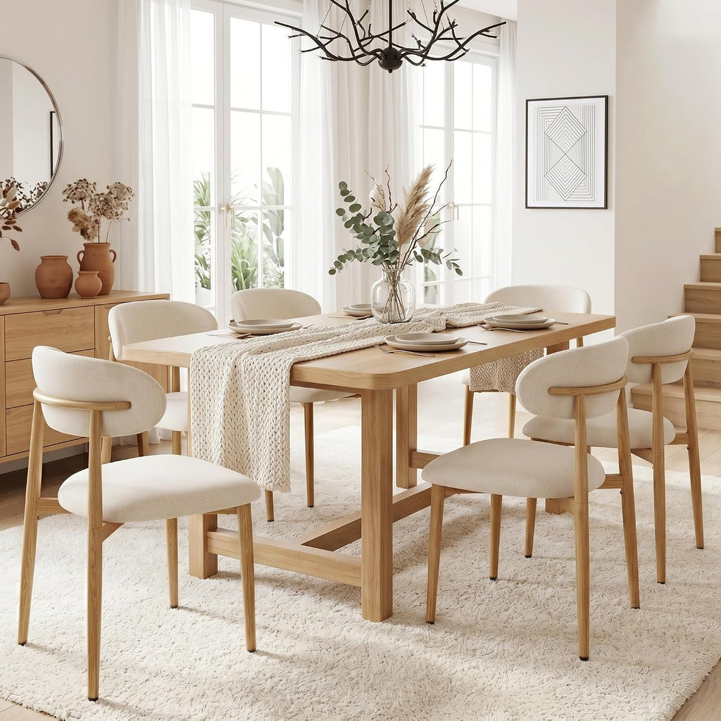 Dining Chairs Set of 4, Metal Kitchen Chairs with Modern Fabric Upholstered for Dining Room, Beige