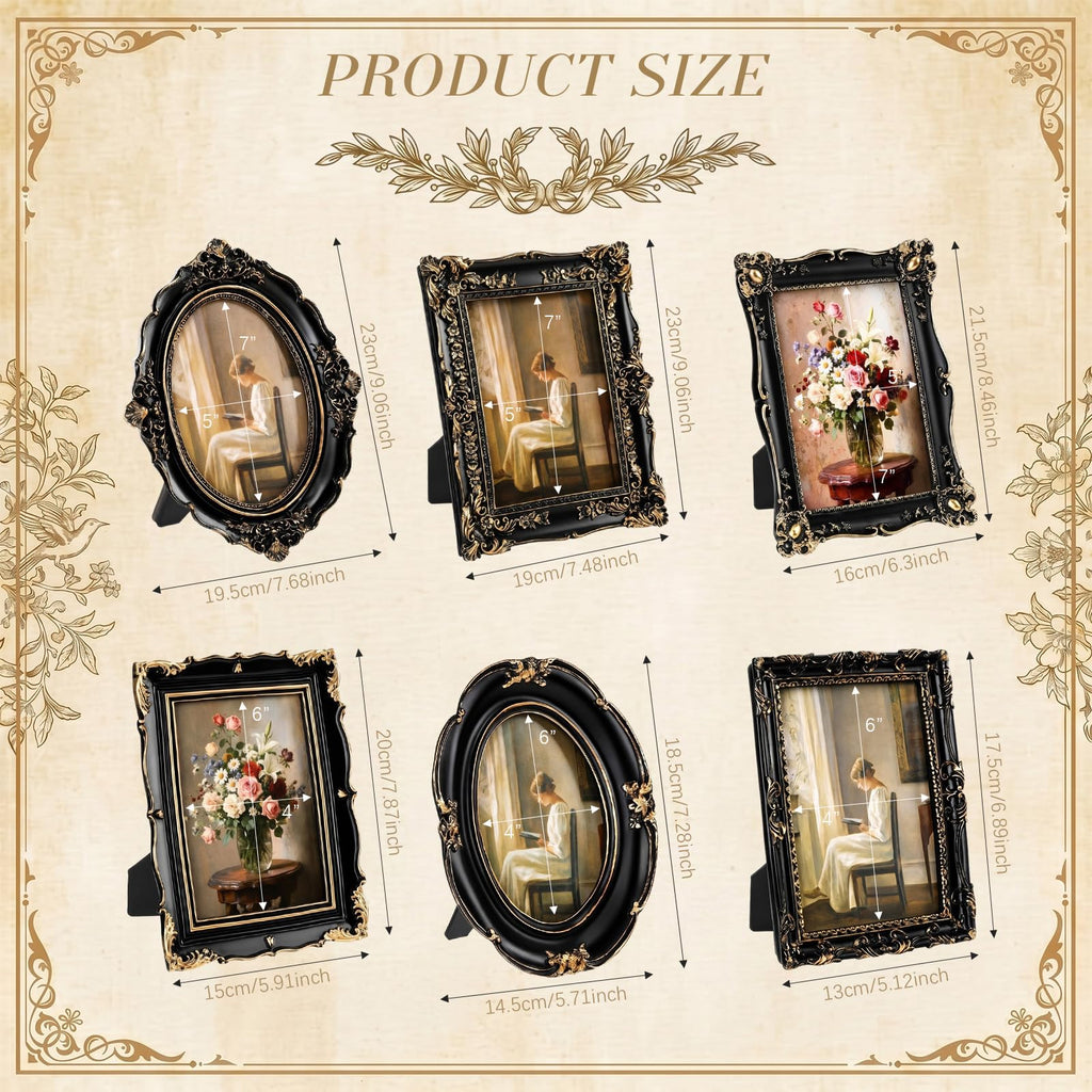 6 Pcs Vintage Picture Frames for Wall Tabletop, Black