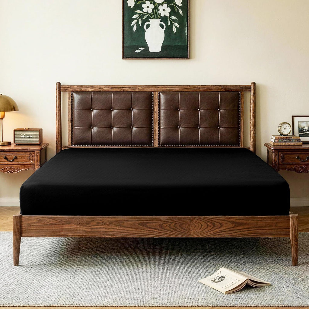 Cotton Queen Fitted Sheet Only, 300 Thread Count Soft Breathable, 10" Deep Pocket Sheet Home, Black