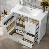 36" Bathroom Vanity with Sink, Harper & Bright Designs Free Standing Single Vanity Set with 3 Drawers and One Door with Storage Racks, Solid Wood Storage Cabinet with Ceramic Basin for Bathroom, White A133-B0FGD3MMTH