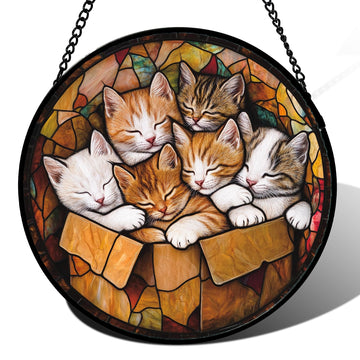 Sleeping Kittens Stained Glass Window Hanging Suncatcher Gifts 15"