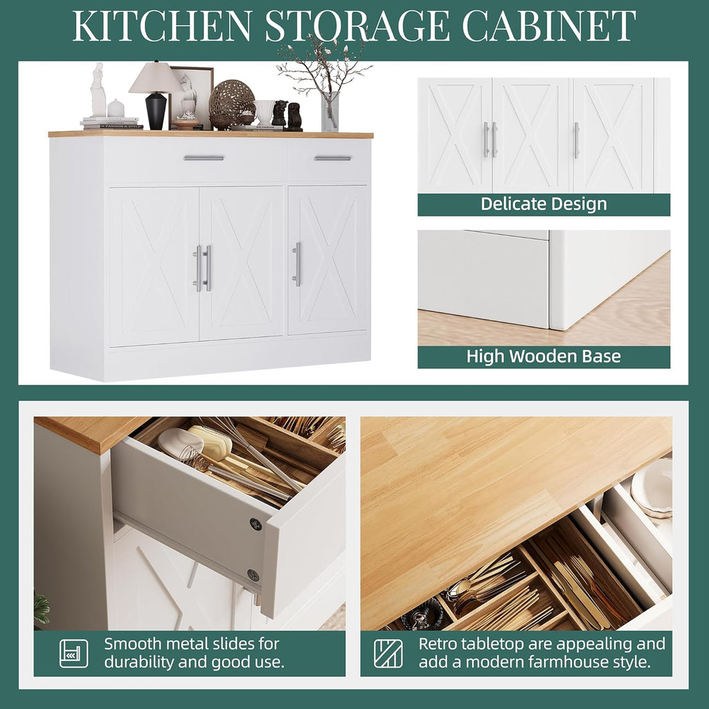 Modern Farmhouse Sideboard Buffet Cabinet with Storage with 3 Doors,42" Barn Doors Buffet Cabinet with Storage