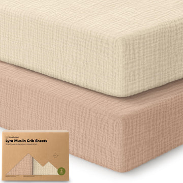 2-Pack Muslin Crib Sheets for Boy, Girl, 52x28 Fitted (Almond)