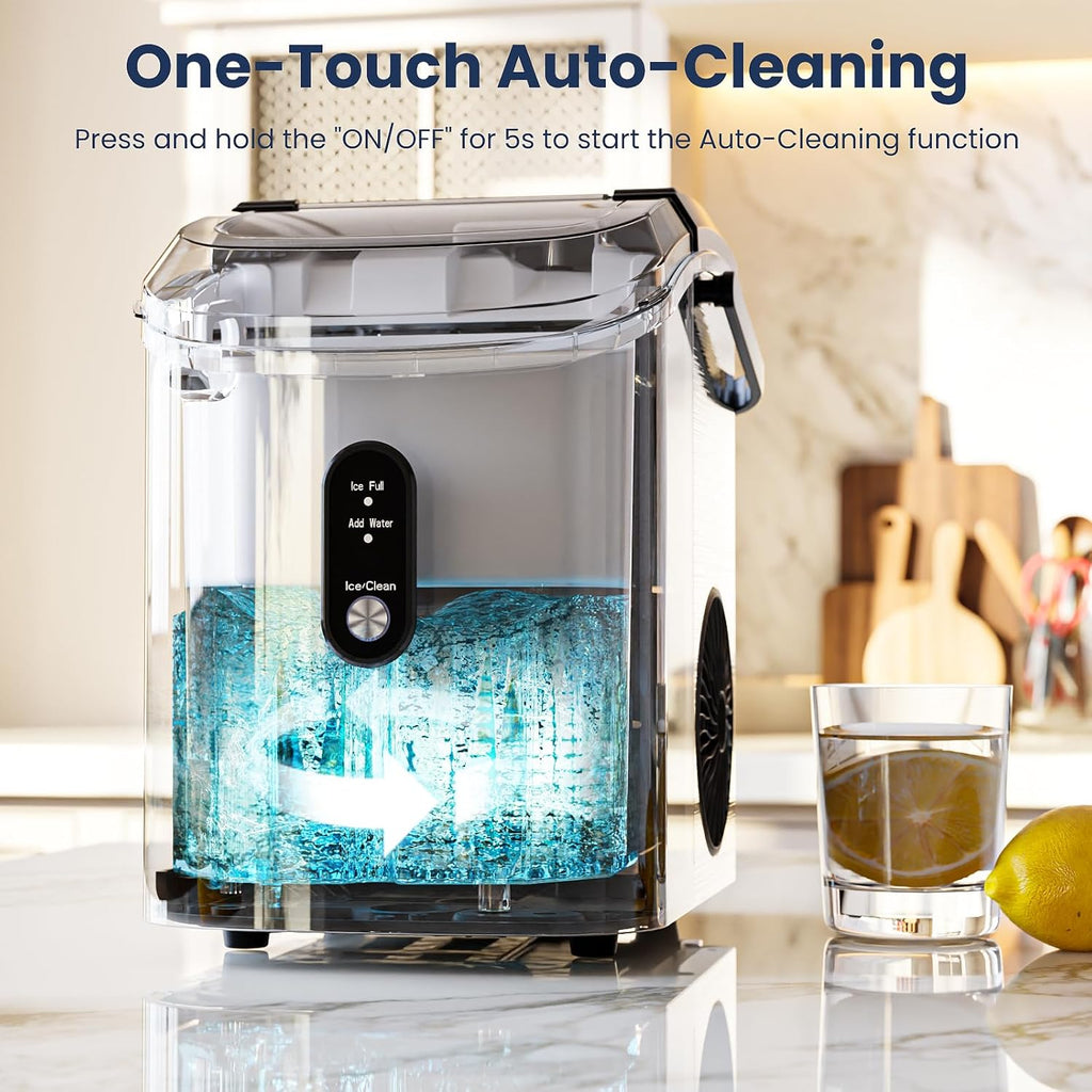 Nugget Ice Makers Countertop with Self-Cleaning, 35lbs/24H, Portable Sonic Ice Maker Machine with Handle/Basket/Scoop