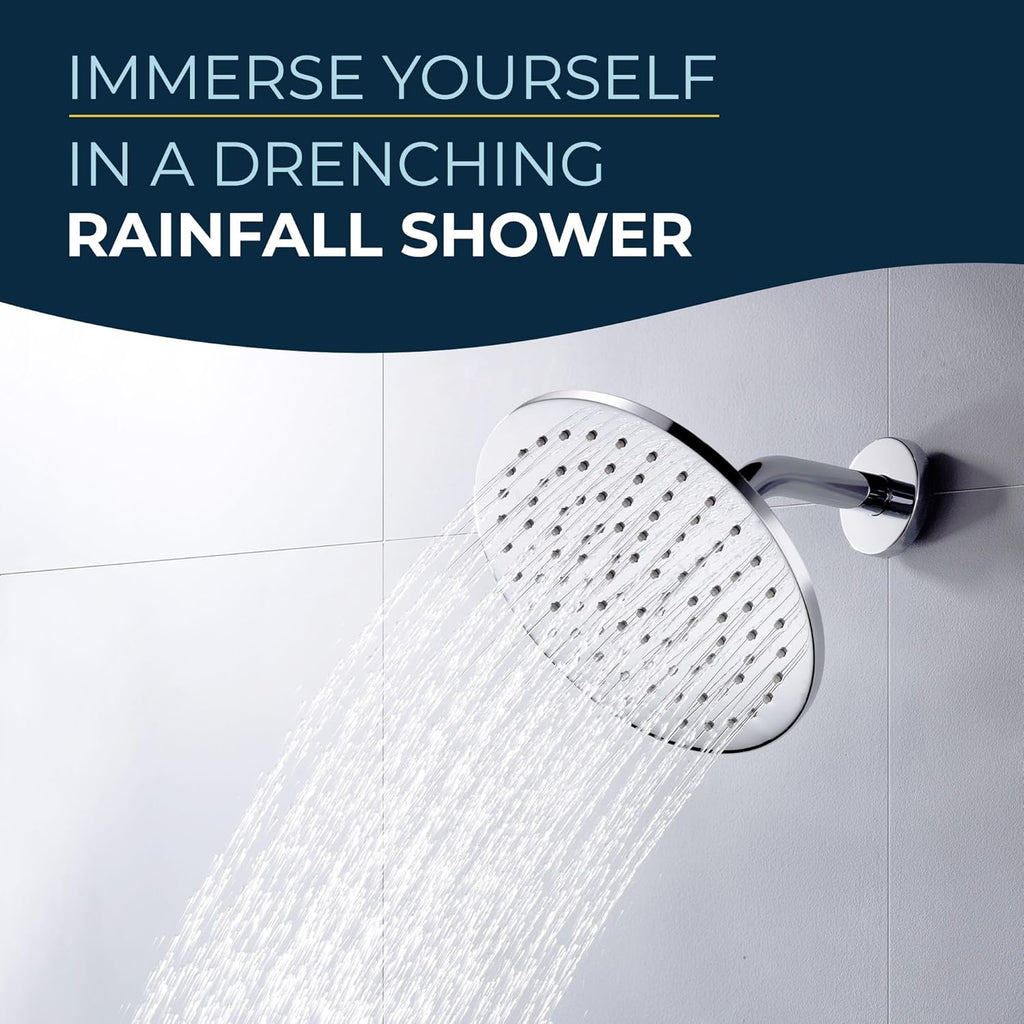 Solid Metal 8 Inch Rainfall Shower Head - CHROME - Shower Head Rainfall
