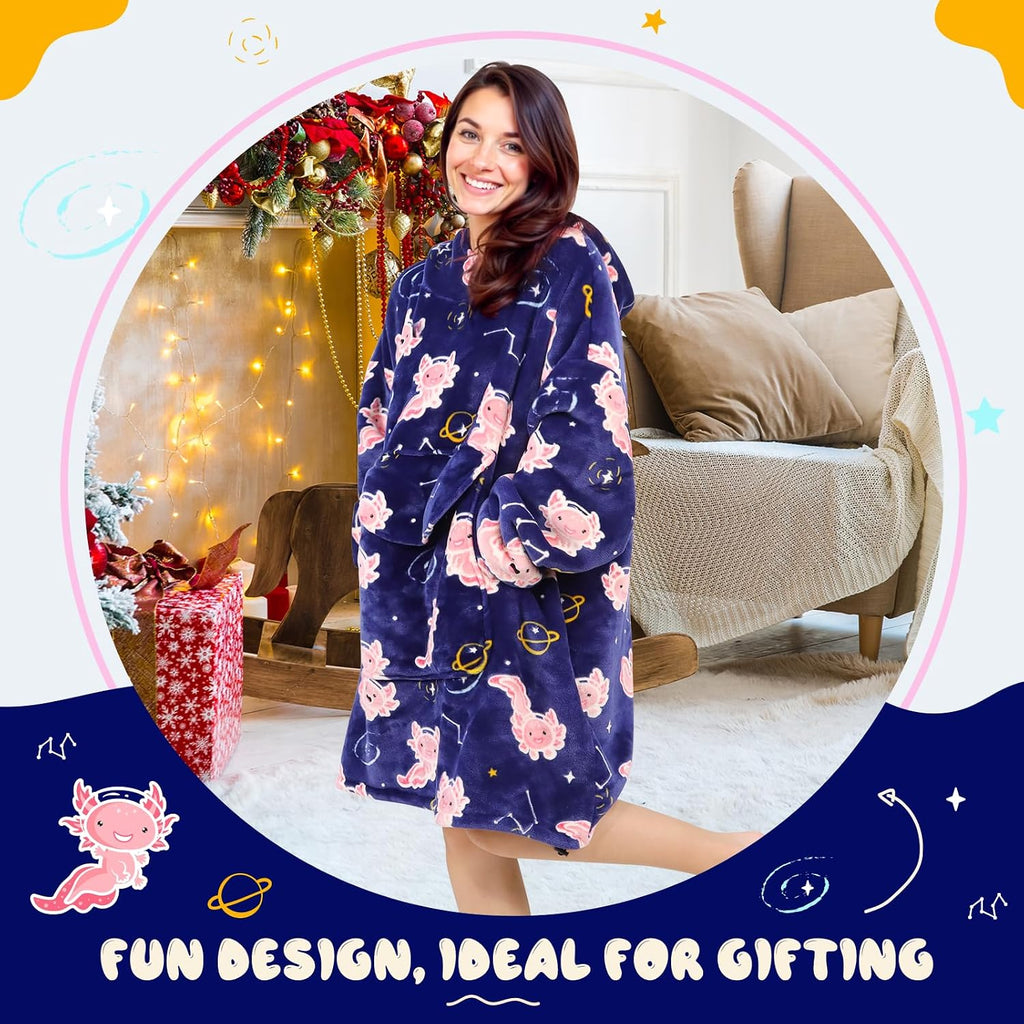 Adult Wearable Blanket Hoodie - Axolotl Wearable Blanket Sweatshirt for Women or Men, Warm & Cozy Plush Fleece