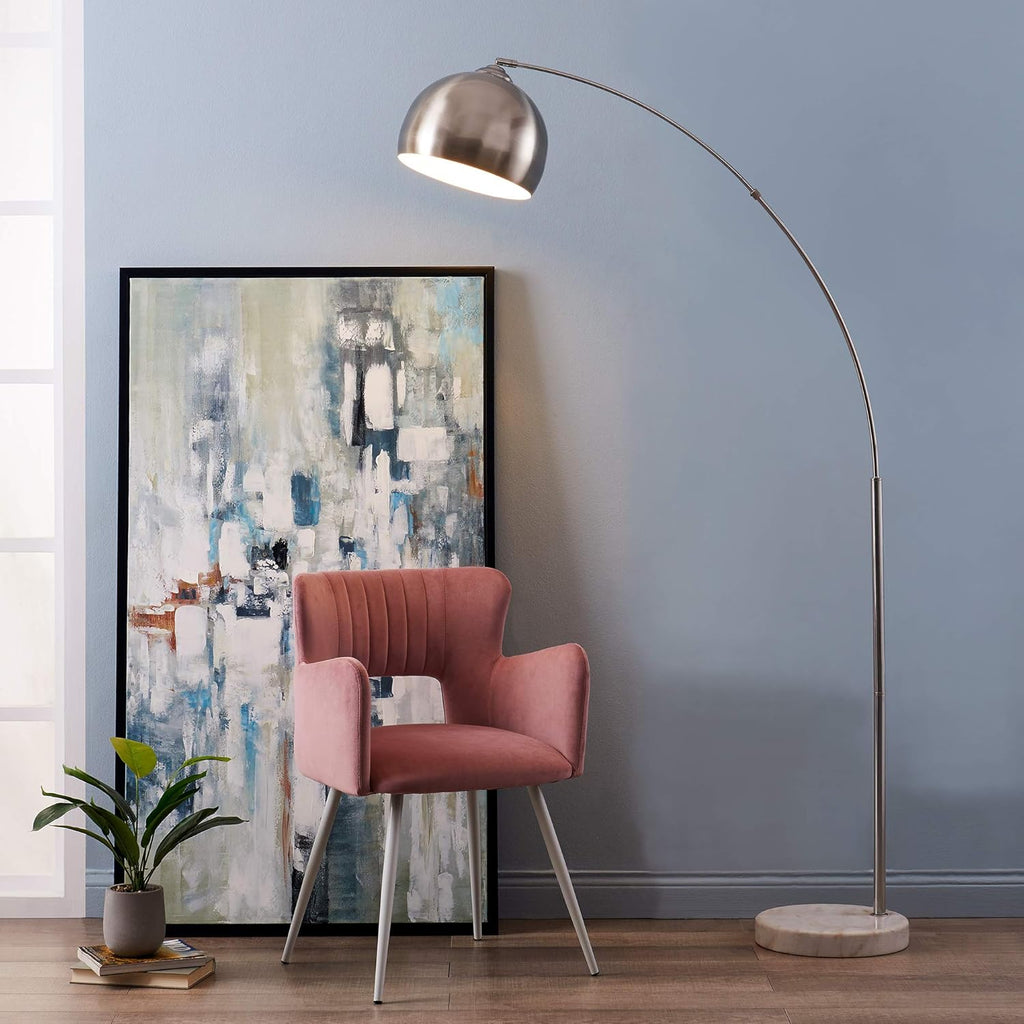 Arquer 68.1" Arc Floor Lamps, Home Offices, Dining Rooms, Bedrooms with Faux White Marble Base and Nickel Bell Shade