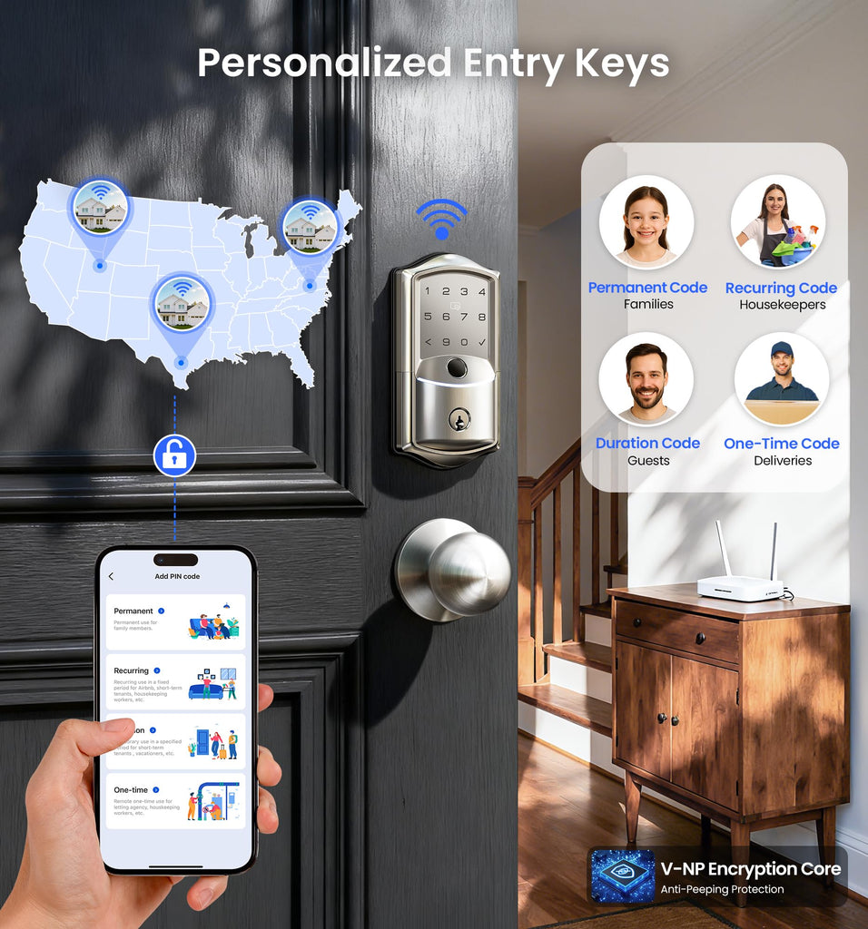 WiFi Smart Deadbolt Locks with 2 Knobs Set, Satin Nickel