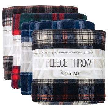 24 Pack Bulk Plaid Sherpa Fleece Throw Blankets, 50" x 60", Warm Blankets for Fall & Winter, Wedding Guests, Pets