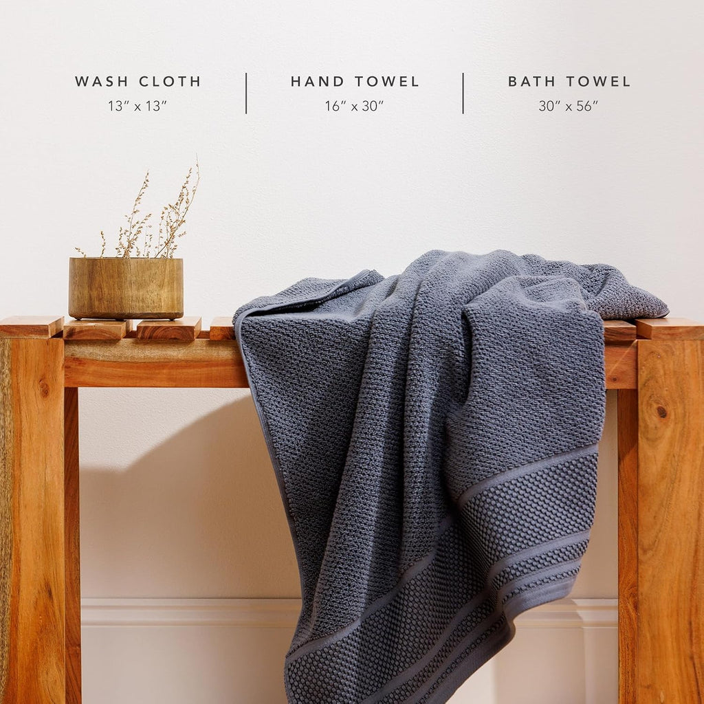 100% Organic Cotton Rice Weave Jacquard 700 GSM Luxury Bath Towel Set - 2 Large Bath Towels, 2 Hand Towels