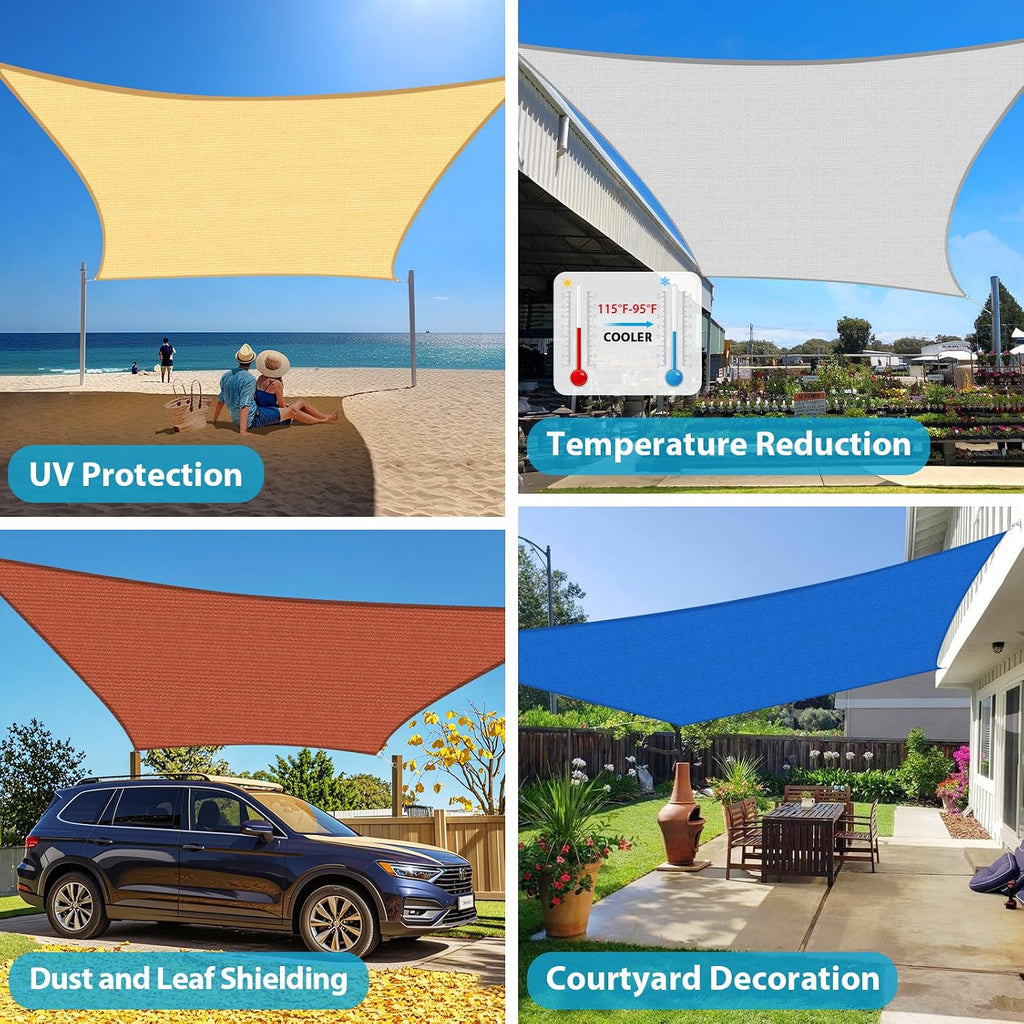 Sun Shade Sail 16'X20' Curved Edge Outdoor Shade Canopy Sand Breathable 95% UV Block Shade Cloth Garden Backyard (We