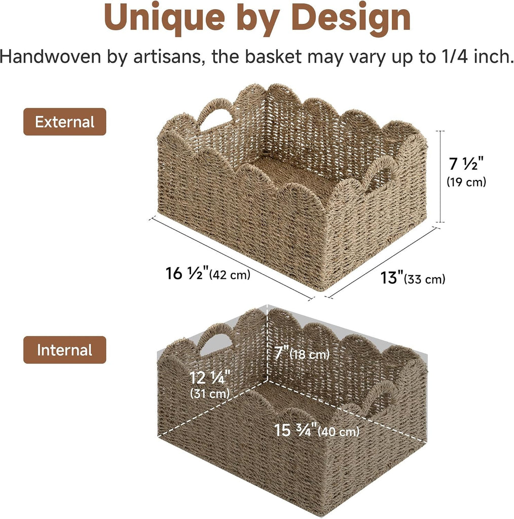 Scalloped Seagrass Baskets, Hand-woven Rattan Baskets with Built-in Handles, Cute Baby Basket , Basket for Organizing