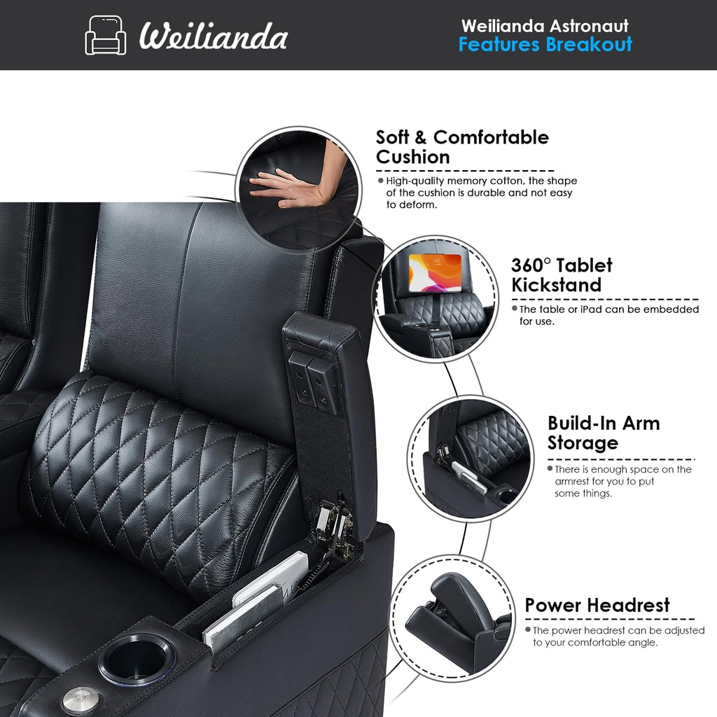 Astronaut Zero Gravity Home Theater Seating Top Grain Leather Recliner Sofa Power Headrest Footrest with Carbon Fiber