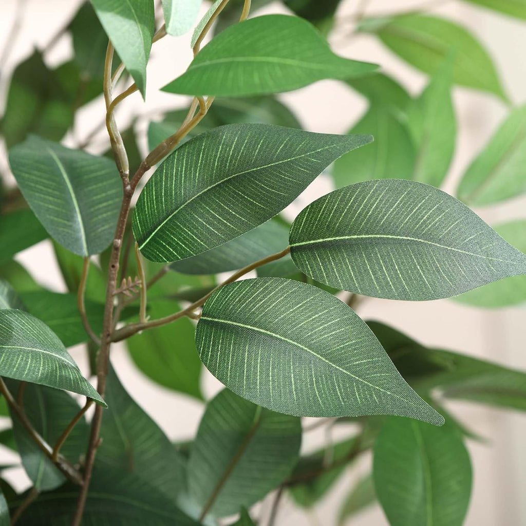 Ficus Artificial Tree 7ft Fake Silk Plant Decor Indoor, Faux Tree in White Imitation Ceramic Planter Fake Floor Plant