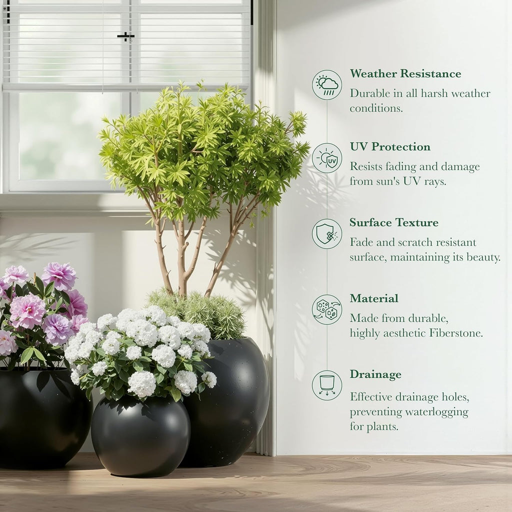 Premium Mt Sherman Fiberstone Sphere Planter for Indoor Outdoor Use, Round Pot for Olive Tree, Lightweight, Smooth