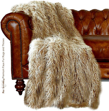 Luxury Faux Fur Throw Blanket - Natural Beige Mongolian Shag Long Hair Llama Sheepskin USA (3'x5')