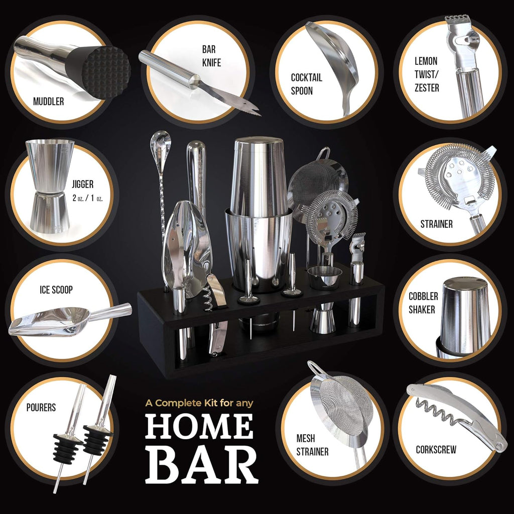 13-Piece Boston Cocktail Shaker Set Stainless Steel Mixology Bartender Kit With Stand Bar Cocktail Set | Laser