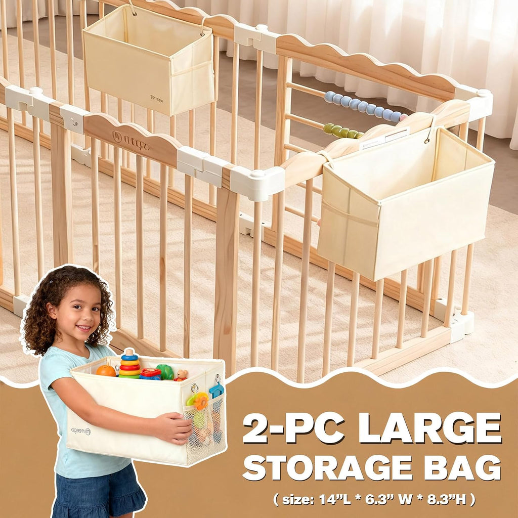 Foldable Wooden Baby Playpen, Adjustable Play Yard, 57x57x25in - Set of 2