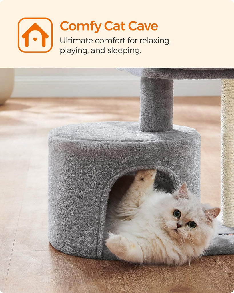 Cat Tree, Small Cat Tower with Sisal Scratching Post, Plush Condo with Padded Perch, for Small Spaces, Kittens