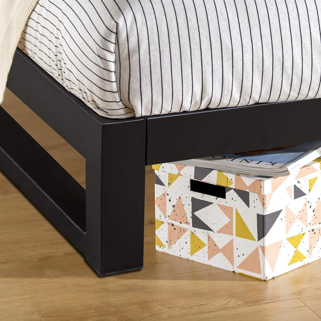 Trisha 7 Inch Metal Platform Bed Frame with Headboard, Wood Slat Support, No Box Spring Needed, Easy Assembly, Queen