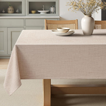 Linen Textured Rectangle Tablecloth 60 x 104 Inch Natural Beige