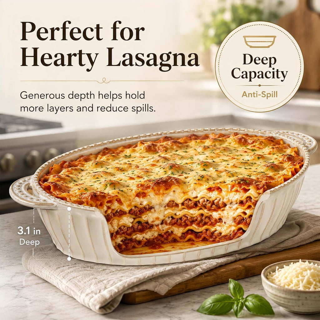 Casserole Dish for Oven, Ceramic Dishes Set, Oval Hobnail Bakeware Set of 3, 9.25"/12.28"/14.37" Dishes with Handle