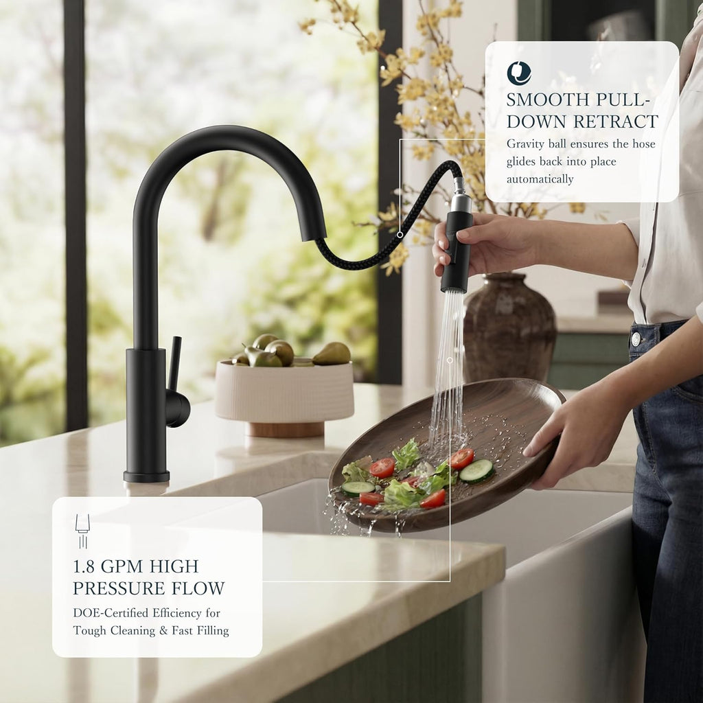 Kitchen Faucets with Pull Down Sprayer, Black Classic Single Handle Stainless Steel High Arc Faucet for Kitchen Sink