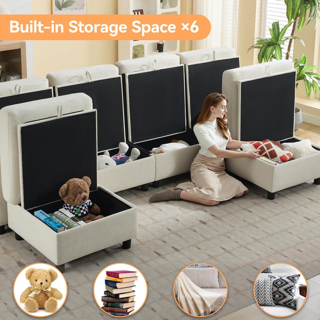 107"Modular Sectional Sofa Convertible U Shaped Sofa Couch Set with Storage, Modern 6 Seater Modular Sectional Couch