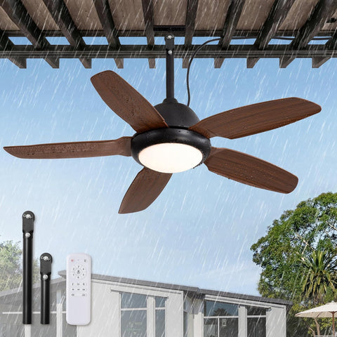42 Inch Wet Rated Outdoor Ceiling Fan with Lights and Remote,IP65 Hanging Gazebo Fan with 3CCT 6-Speed DC Motor,Brown Waterproof Plug in Ceiling Fan with Cord for Patios Porch Pergola Pavilion A101-B0DPHJ4BPS
