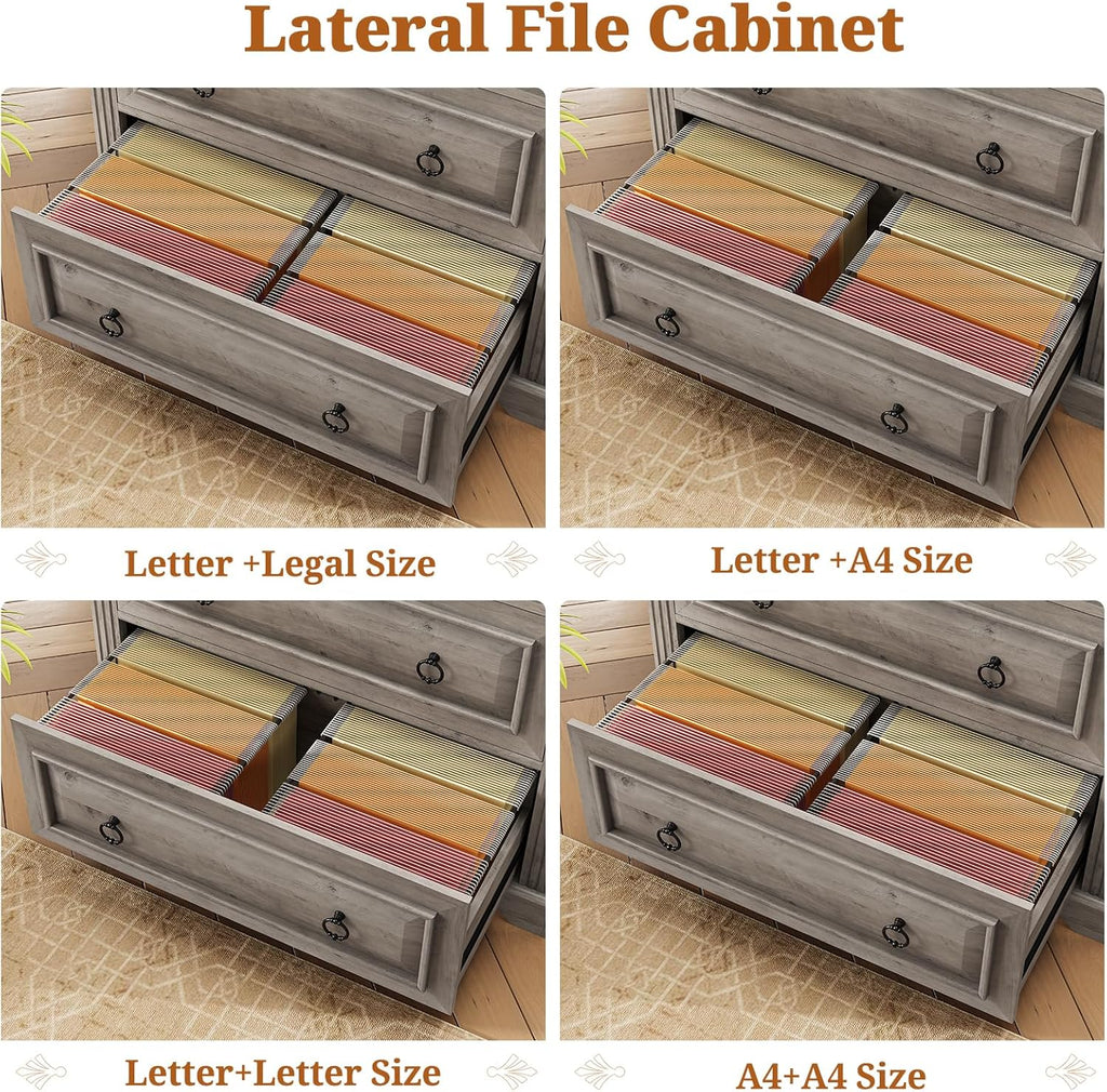 2 Drawer File Cabinet, Farmhouse Filing Cabinet Fits Letter, Legal, A4 Size, Wood Lateral File Cabinet with Printer